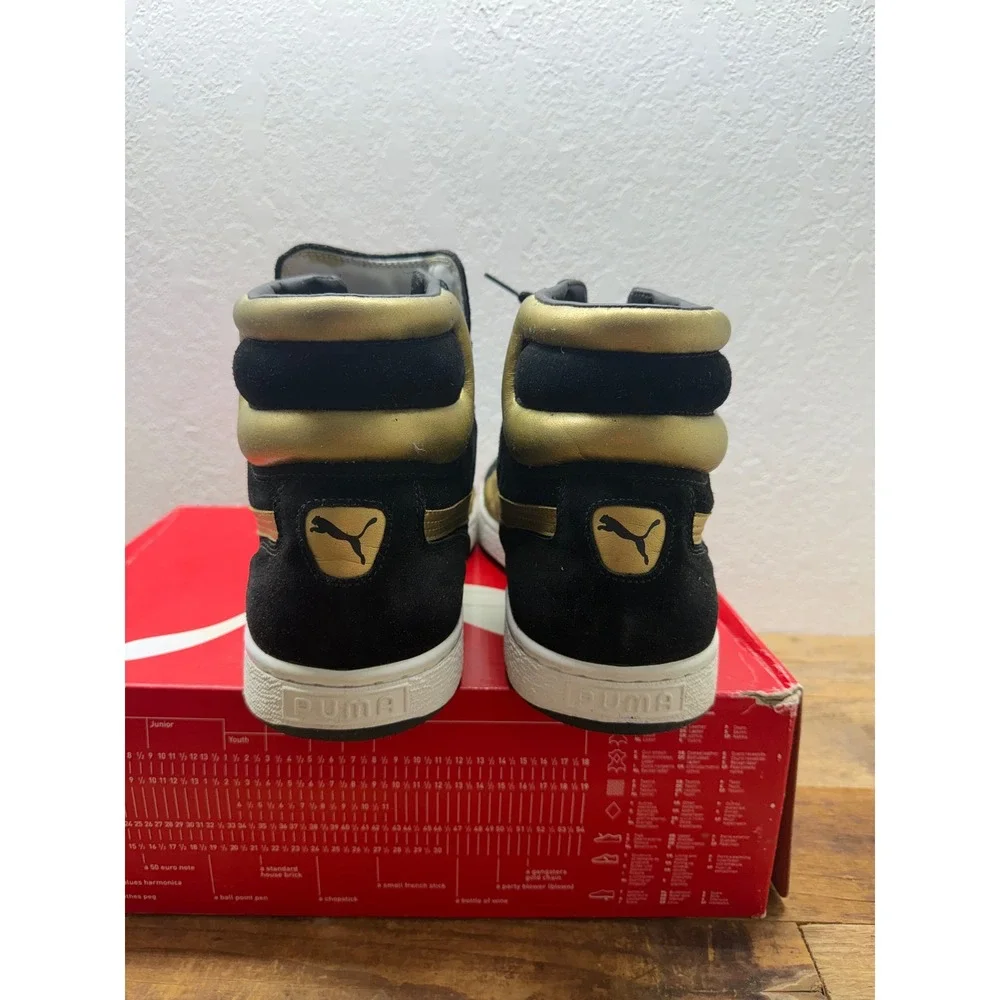 Puma First Round S Mens 15 Black Metallic Gold High Top Sneakers 181980 03